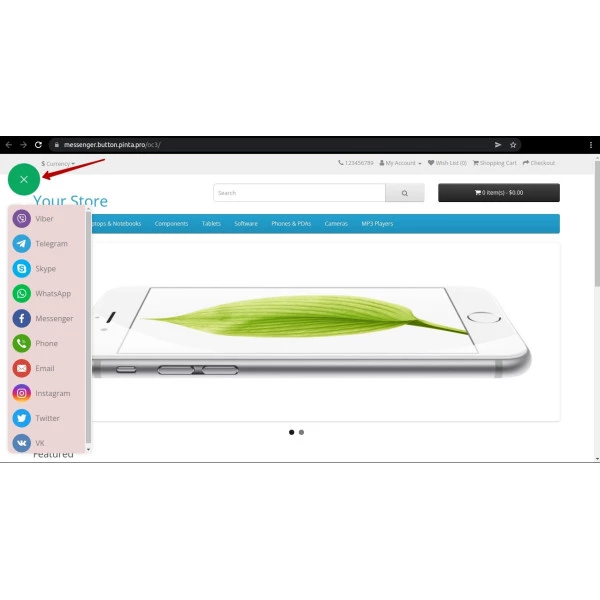 Messengers Buttons for Opencart v 1.5-4.* (Facebook, Instagram, Skype, WhatsApp, Viber, Vkontakte)