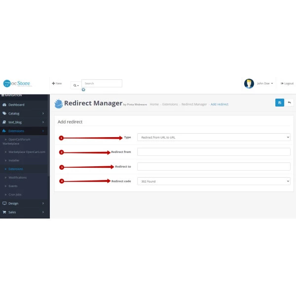 Redirect URLs Manager - 301, 302, 307 and 404 SEO optimizer for OpenCart (v. 1.5*-4.*)