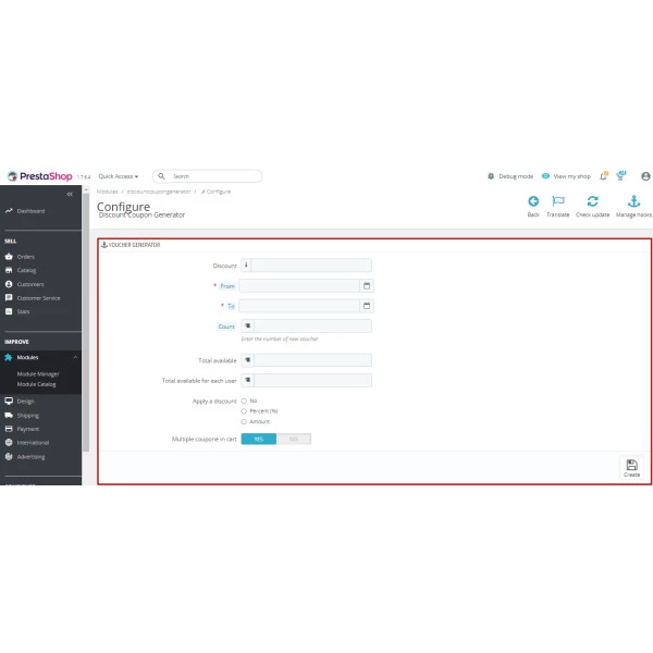 Discount Coupon Generator for PrestaShop (v. 1.6-1.7)