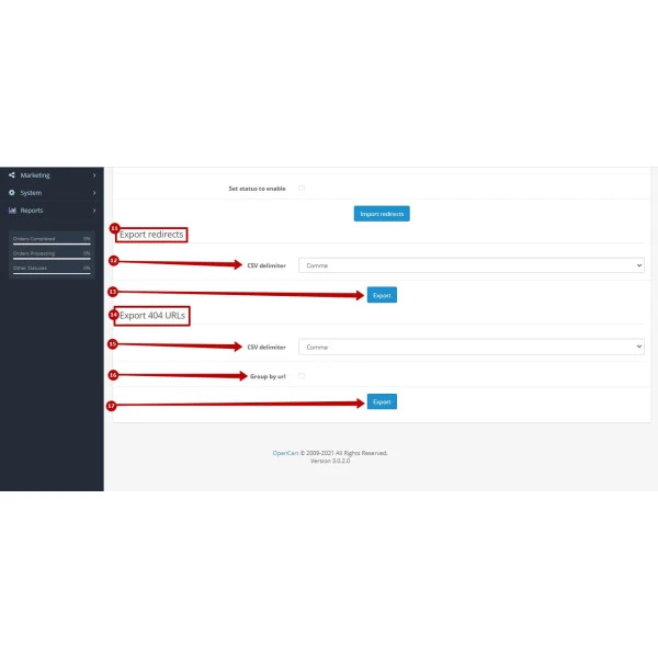 Redirect URLs Manager - 301, 302, 307 and 404 SEO optimizer for OpenCart (v. 1.5*-4.*)