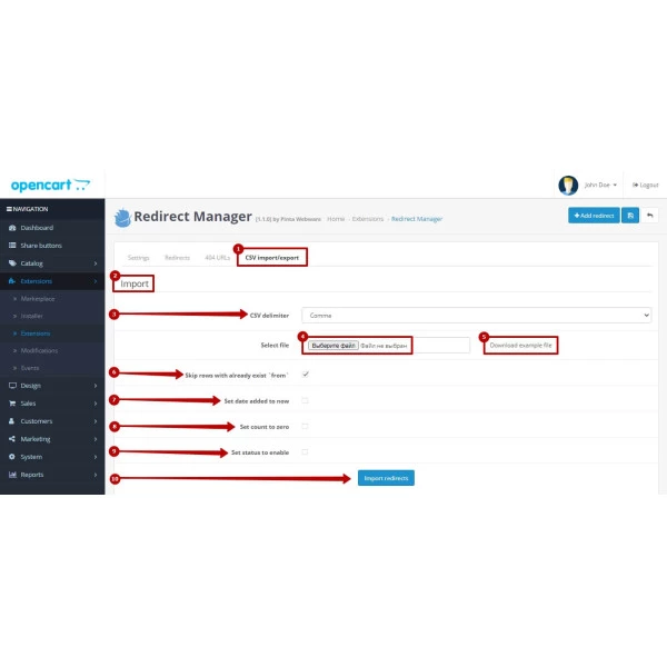 Redirect URLs Manager - 301, 302, 307 and 404 SEO optimizer for OpenCart (v. 1.5*-4.*)