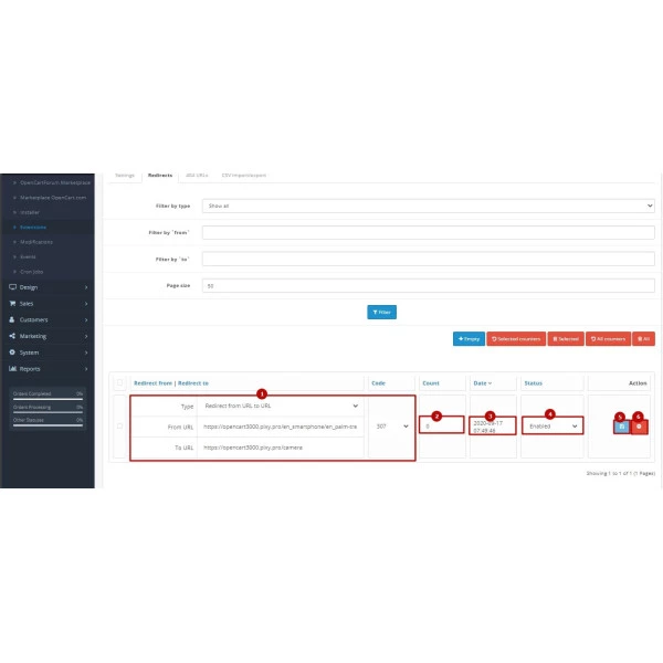 Redirect URLs Manager - 301, 302, 307 and 404 SEO optimizer for OpenCart (v. 1.5*-4.*)