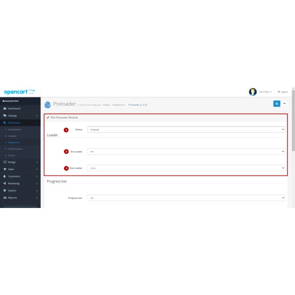 Page Preloader - Display Progress Bar (Animated Loader)  for OpenCart v. 2.*-4.*