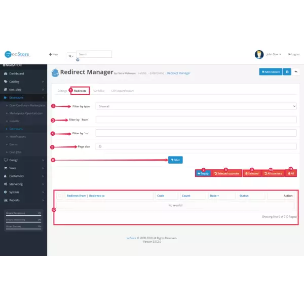 Redirect URLs Manager - 301, 302, 307 and 404 SEO optimizer for OpenCart (v. 1.5*-4.*)