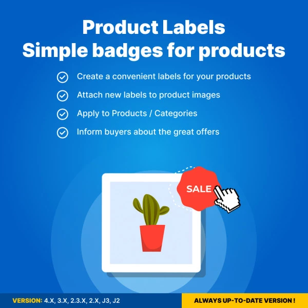 Product Labels - Simple badges for products (OpenCart v. 2.*-3.*-4.*)