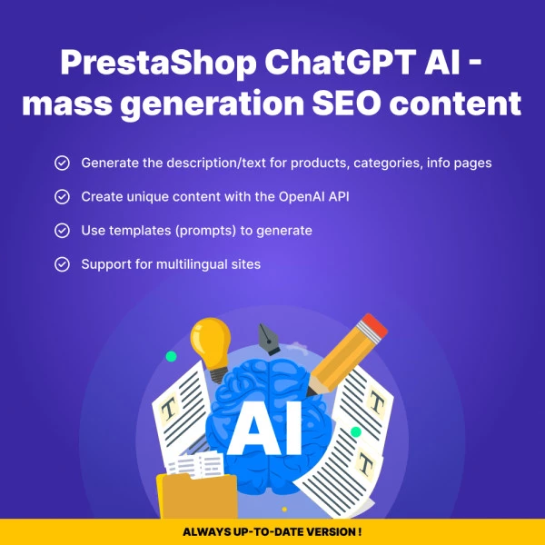 ChatGPT 4 AI PrestaShop - mass generation SEO content