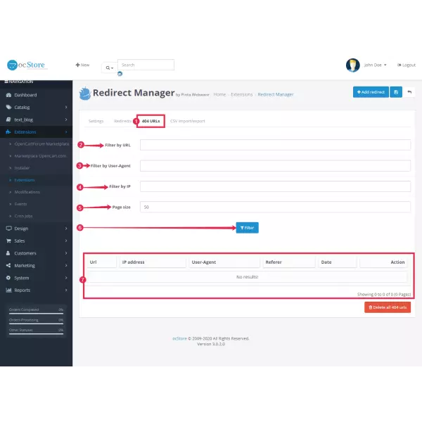 Redirect URLs Manager - 301, 302, 307 and 404 SEO optimizer for OpenCart (v. 1.5*-4.*)